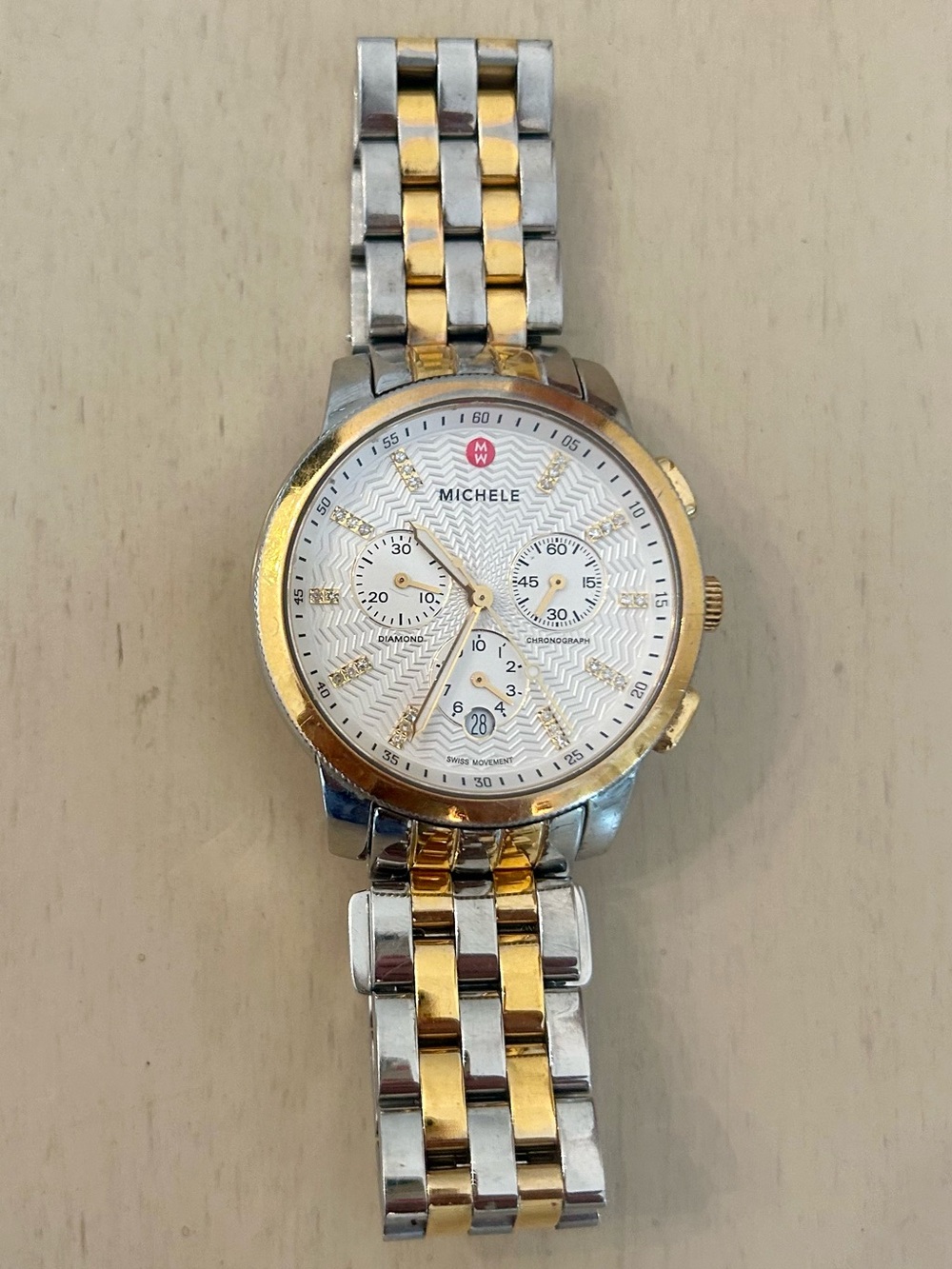 Michele Uptown 2 Tone Watch- Priced to Sell crown was replaced